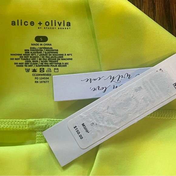 Alice + Olivia AARON NEON YELLOW STRETCH-JERSEY CYCLING SHORTS - Picture 6 of 6